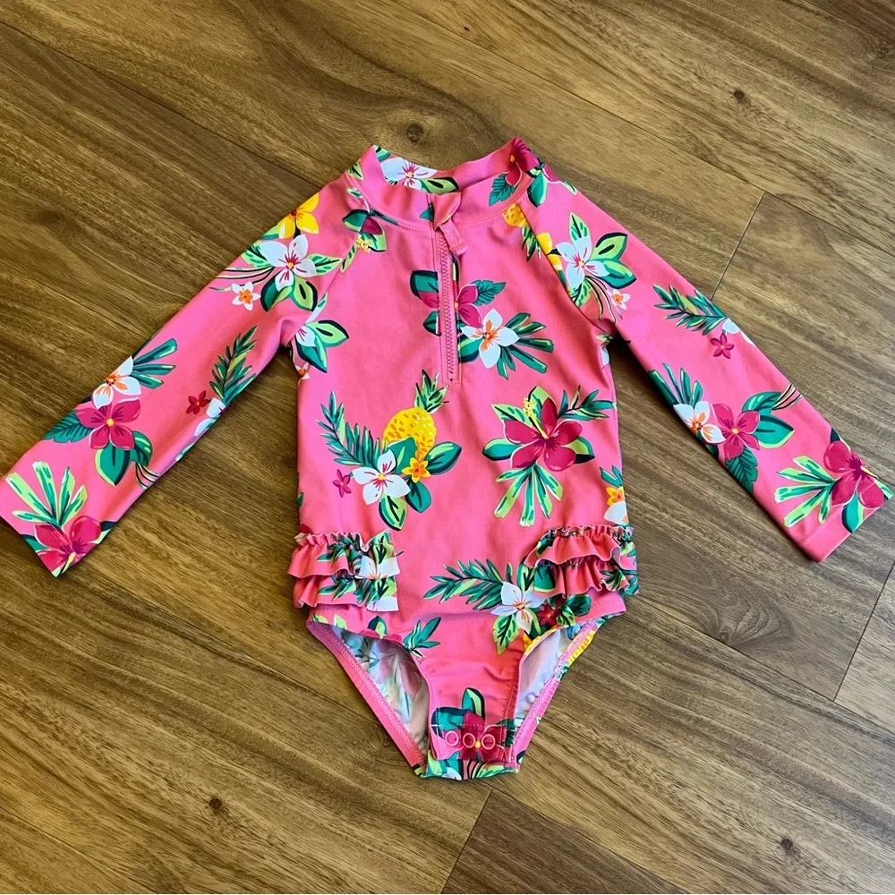 3 for $15 🌈 Carter’s Tropical Long Sleeve Rash Guard One-Piece Swim Suit - Picture 1 of 6